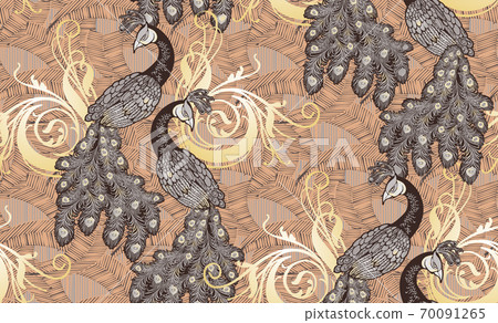 Pattern of peacock. Vector illustration. Suitable for fabric, wrapping paper, digital paper and the like Pattern of peacock. Vector illustration. Suitable for fabric, wrapping paper, digital paper and the like 70091265