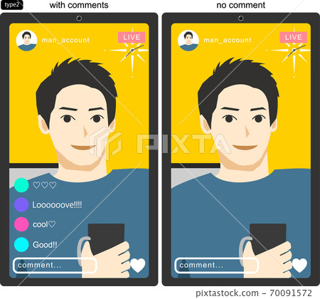 一名年輕男子通過屏幕進行實時SNS分發的插圖2無行，無註釋，無版本 70091572