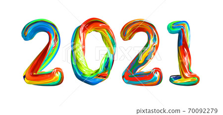 Colorful 3d text 2021. Congratulations on the happy new year 2021 70092279