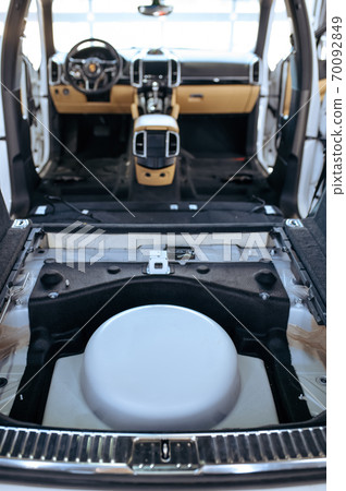 Car interior with removed seats, rear view 70092849