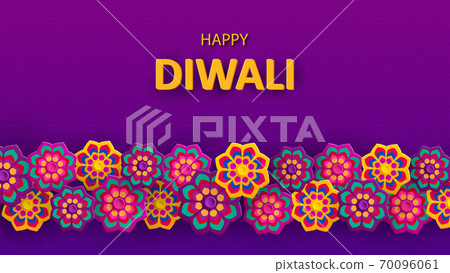 Diwali festival holiday design with paper cut style of Indian Rangoli and flowers. Vector illustration. 70096061