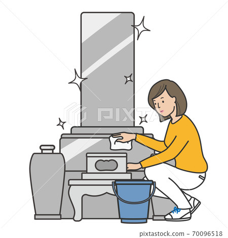 A woman wiping a tombstone 70096518