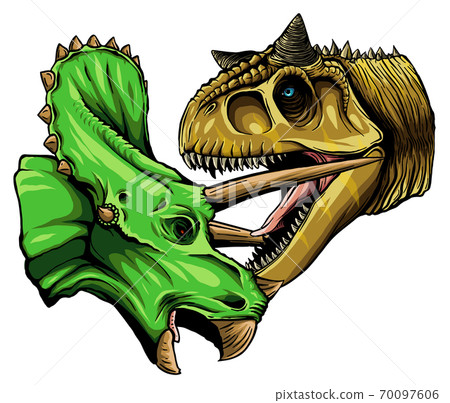 Vector tracing of dinosaur Tyrannosaurus is fighting Triceratops in watercolor style 70097606