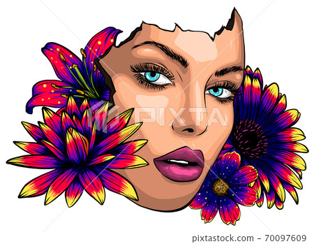 Vector illustration of a sunglasses girl with floral headdress in spring for Wedding, anniversary, birthday party. Vector illustration of a sunglasses girl with floral headdress in spring for Wedding, anniversary, birthday party. 70097609