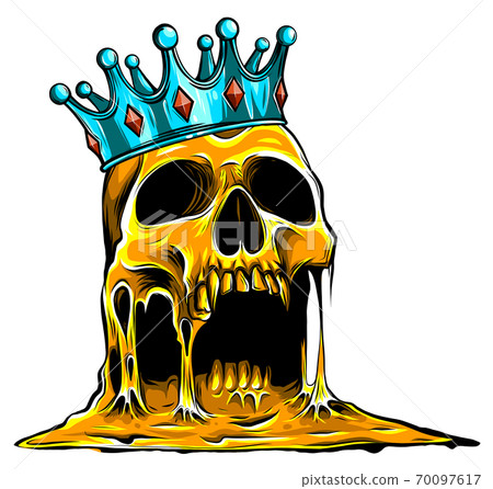 Crowned king skull symbol of spooky human cranium with royal gold crown. Crowned king skull symbol of spooky human cranium with royal gold crown. 70097617