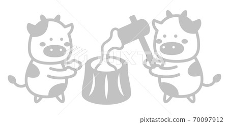 Illustration of a beef rice cake making event 2021 New Year's card Illustration of a beef rice cake making event 2021 New Year's card 70097912