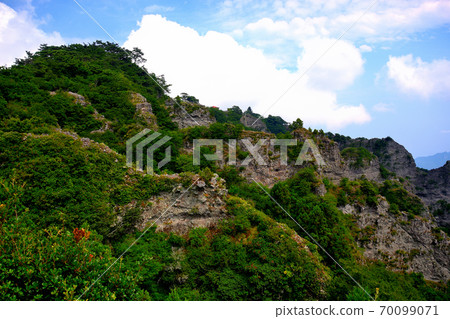 Kankakei Ropeway, a stratus with steep rock layers seen from the Shibocho Observatory, Shodoshima, Kagawa Prefecture (3) Kankakei Ropeway, a stratus with steep rock layers seen from the Shibocho Observatory, Shodoshima, Kagawa Prefecture (3) 70099071
