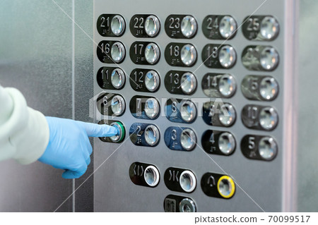 Wearing hand protective gloves in public places during Coronavirus pandemic. Wearing hand protective gloves in public places during Coronavirus pandemic. 70099517