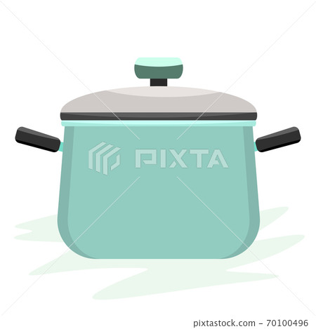 Cooking pot or pan with side view and cover on it. Flat and solid color vector illustration. 70100496
