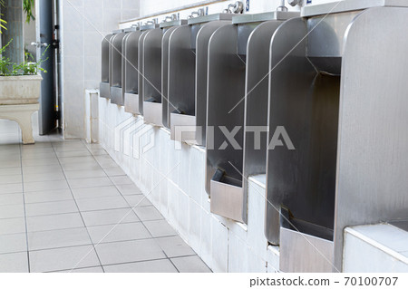 Closeup White Urinals Mens Bathroom Design Stock Photo 727942459