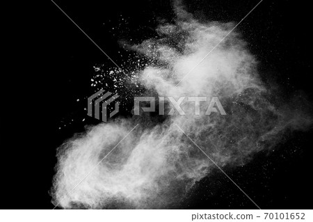 Freeze motion of white dust particles splash on black background. Freeze motion of white dust particles splash on black background. 70101652