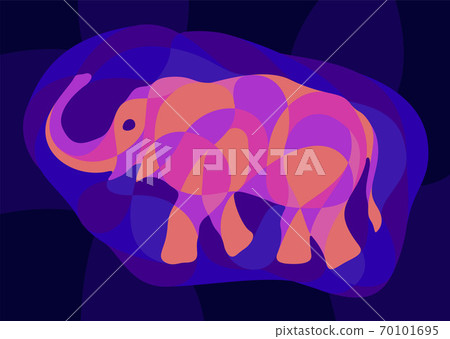 Art with shiny neon colored elephant silhouette Art with shiny neon colored elephant silhouette 70101695