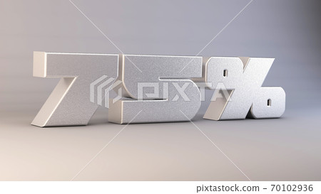 75 percent 3d metal text isolated on white, 3d render illustration 75 percent 3d metal text isolated on white, 3d render illustration 70102936