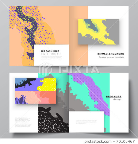 Vector layout of two covers templates for square design bifold brochure, flyer, cover design, book design, brochure cover. Japanese pattern template. Landscape background decoration in Asian style. 70103467