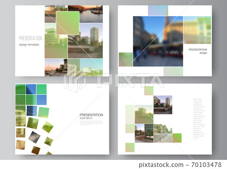 Vector layout of the presentation slides design business templates, multipurpose template for presentation brochure, brochure cover. Abstract project with clipping mask green squares for your photo. 70103478