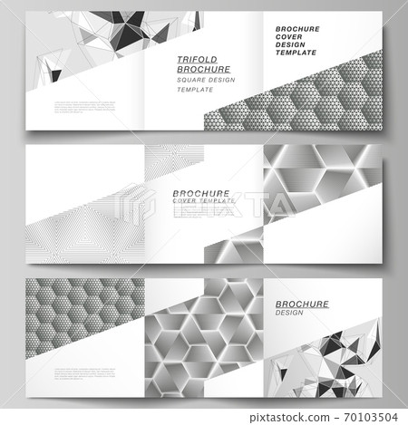 Minimal vector editable layout of square format covers design templates for trifold brochure, flyer, magazine. Abstract geometric triangle design background using different triangular style patterns. 70103504