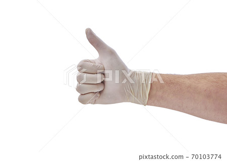 Male hand in white medical glove isolated on white background Male hand in white medical glove isolated on white background 70103774