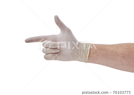 Male hand in white medical glove isolated on white background Male hand in white medical glove isolated on white background 70103775