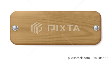 Wooden plate or tag with screws isolated on white background. Web design, label Wooden plate or tag with screws isolated on white background. Web design, label 70104388