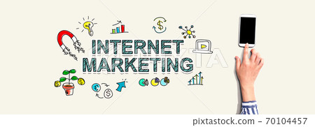 Internet marketing with person using smartphone Internet marketing with person using smartphone 70104457