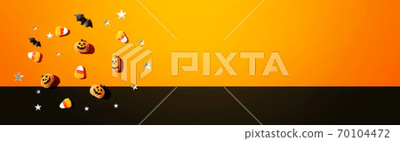 Miniature Halloween pumpkin ghosts with decorations 70104472