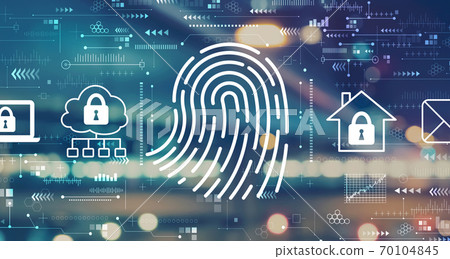 Fingerprint scanning theme with blurred city lights 70104845