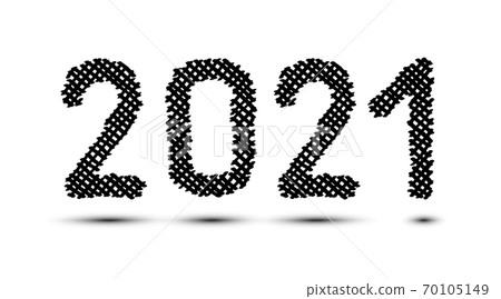 Scribble crosshair hatching Black numbers 2021 template, symbol isolated. Happy New Year 70105149