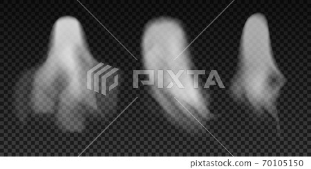 Set of realistic vector ghosts. 3d smokes looking like night ghouls. Halloween illustration of scary poltergeist or phantom 70105150