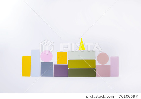 Abstract colorful architectural objects on the white background. Pastel colors geometrical shapes in form of buildings. Creative architecture concept. Graphic city view. Copy space. Abstract colorful architectural objects on the white background. Pastel colors geometrical shapes in form of buildings. Creative architecture concept. Graphic city view. Copy space. 70106597