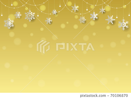 Christmas background frame gold with glitter illuminations with hanging snowflakes 70106870