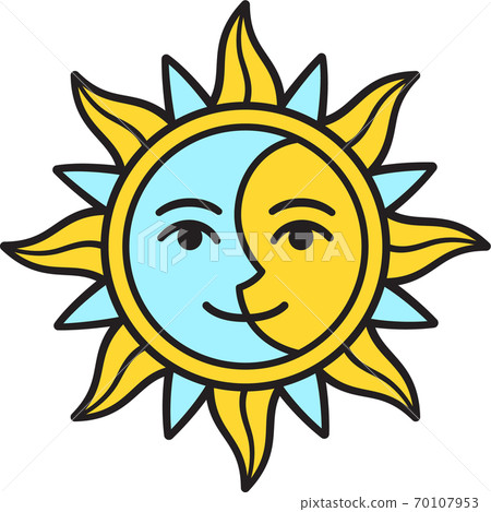 Stylized half sun and moon face 70107953