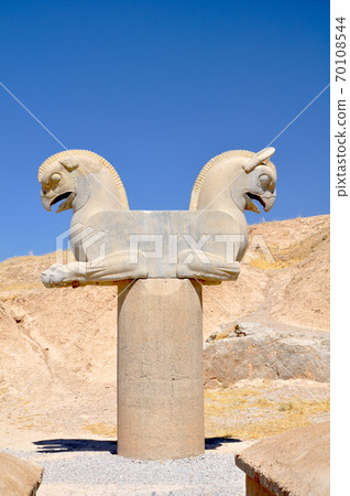 Middle East Iran Achaemenid Empire Double-headed eagle statue remaining in Persepolis, the capital of the Persian Empire 70108544