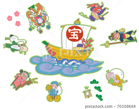 2021 Seven Lucky Gods New Year's card material illustration 70108684