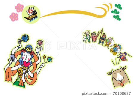 2021 Seven Lucky Gods New Year's card material illustration 70108687