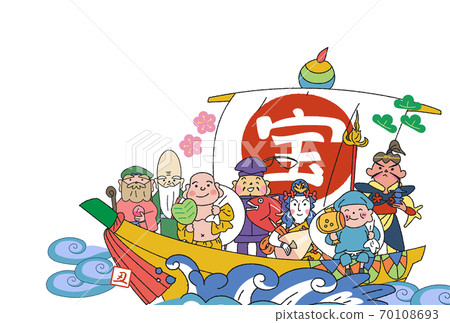2021 Seven Lucky Gods New Year's card material illustration 70108693