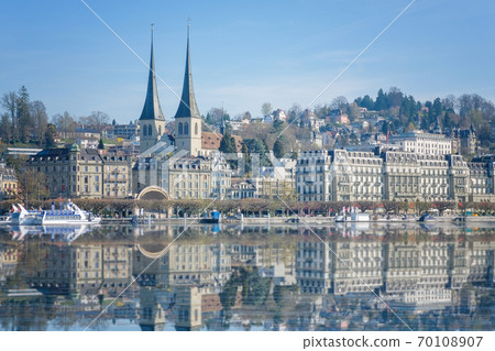 Panoramic view of city center of Lucerne in daylight ,Switzerland 70108907