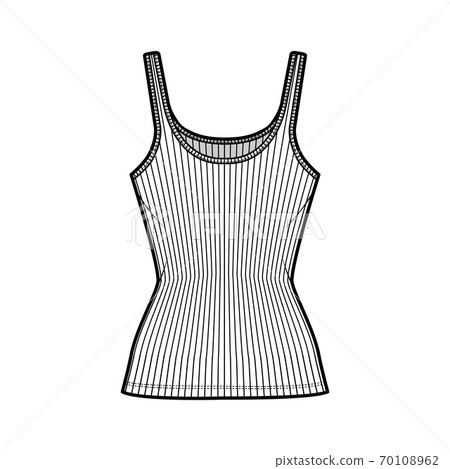 Ribbed cotton-jersey tank technical fashion illustration with scoop neck, close fit knit, tunic length. Flat camisole Ribbed cotton-jersey tank technical fashion illustration with scoop neck, close fit knit, tunic length. Flat camisole 70108962
