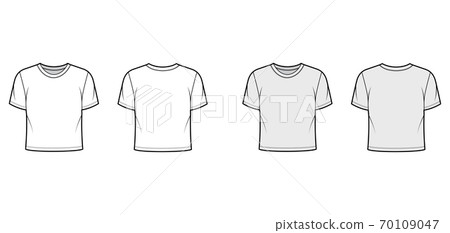 Cropped cotton-jersey t-shirt technical fashion illustration with relaxed fit, crew neckline, short sleeves. Flat Cropped cotton-jersey t-shirt technical fashion illustration with relaxed fit, crew neckline, short sleeves. Flat 70109047