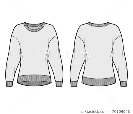 Cotton-terry sweatshirt technical fashion illustration with relaxed fit, crew neckline, long sleeves. Flat jumper Cotton-terry sweatshirt technical fashion illustration with relaxed fit, crew neckline, long sleeves. Flat jumper 70109048