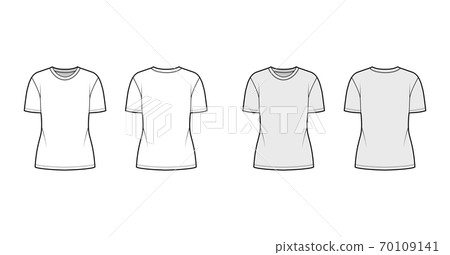 Cotton-jersey t-shirt technical fashion illustration with crew neck, short sleeves, tunic length, outwear basic blouse 70109141