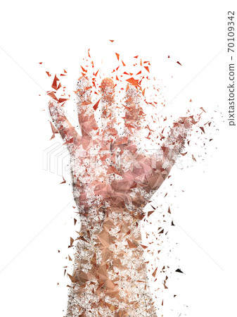 The palm explodes and debris scatters 70109342