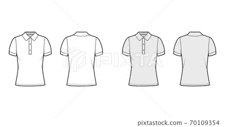 Polo shirt technical fashion illustration with cotton-jersey short sleeves, oversized, buttons along the front outwear 70109354