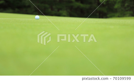 Golf ball image bokeh on green 70109599