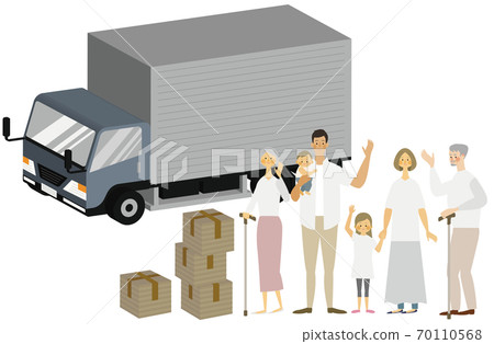 一個動人的家庭和一輛卡車的插圖 70110568