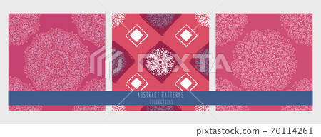 Set of seamless patterns. Mandala circle. Round ornament on white background. vector illustration. Simple floral mandala print. Abstract flower medallion 70114261