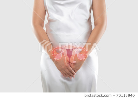Illustration of the uterus is on the woman's body 70115940