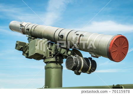 Anti-tank guided missile on the turret of a tank Anti-tank guided missile on the turret of a tank 70115978