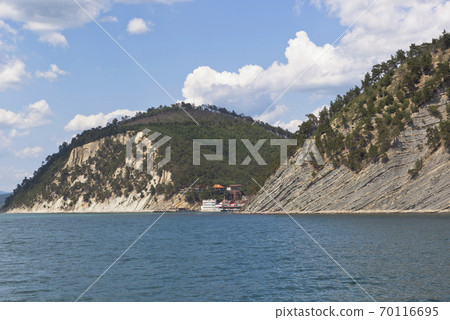 View from of the sea on resort settlement Dzhanhot in Gelendzhik district of Krasnodar region View from of the sea on resort settlement Dzhanhot in Gelendzhik district of Krasnodar region 70116695