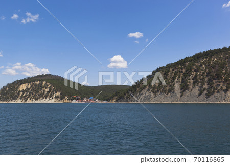 View from of the sea on resort settlement Dzhanhot in Gelendzhik district of Krasnodar region 70116865
