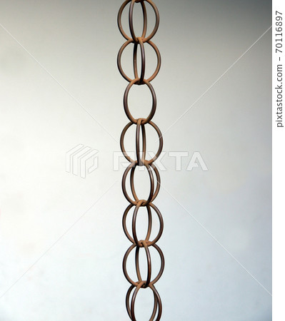 Japanese drainage chain from rain gutter and white background 70116897